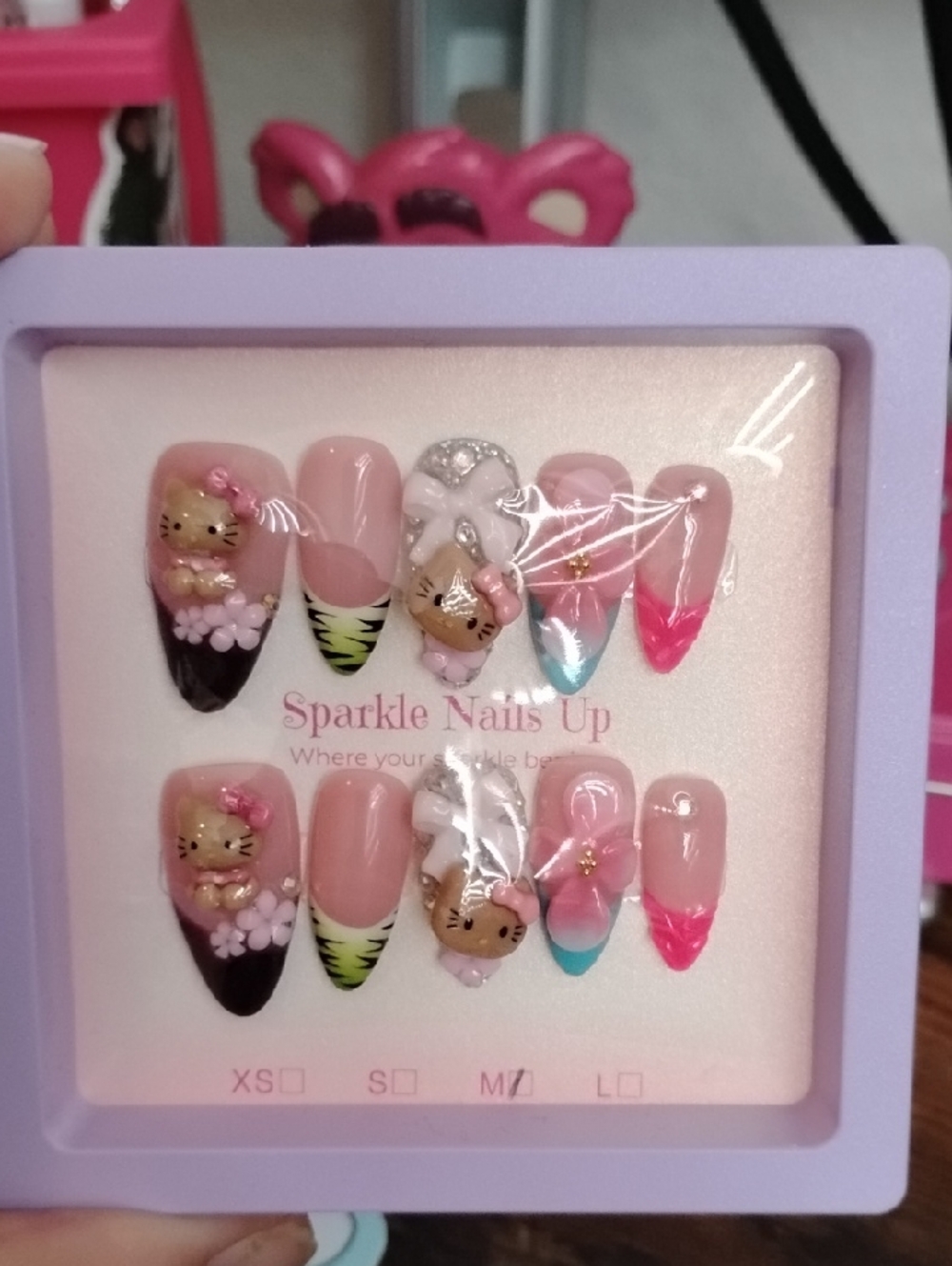 Hello Kitty Inspired Pink 3D Press-On Nail Set